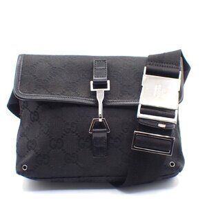 GUCCI Logo GG Pattern Waist Mini Bum Bag Canvas Leather Black SHW Italy 36KC367